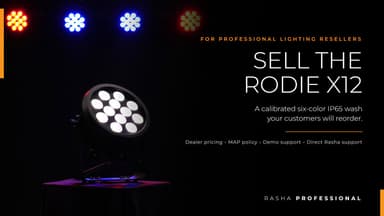Rodie X12 RGBACL IP65 LED wash light for professional lighting resellers, Rasha dealer program