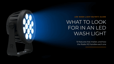 Rodie X12 LED wash light on truss in purple: what to look for in an LED wash light, 10 features that matter